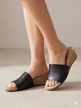 Black Slide Mules with Tan Footbed